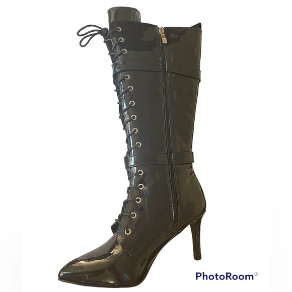 D-K BLACK HOLOGRAPHIC HEELED BOOTS BNIB - Picture 3 of 6